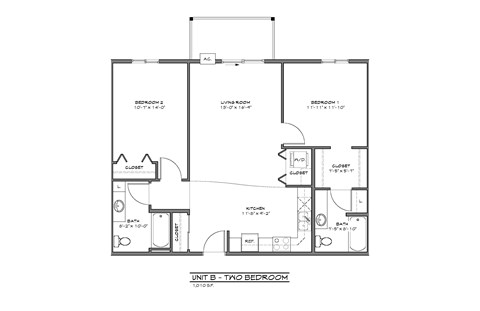 Floor plan for 2 beds, 2 baths, 1068 sqft