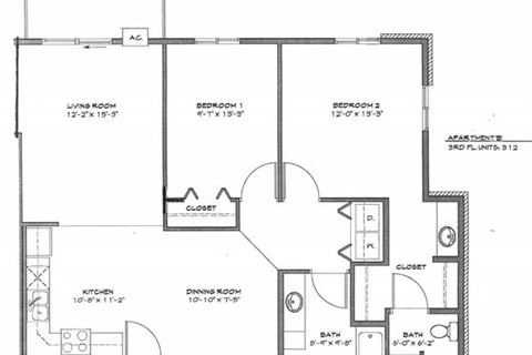 Floor plan for 2 beds, 2 baths, 1010 sqft