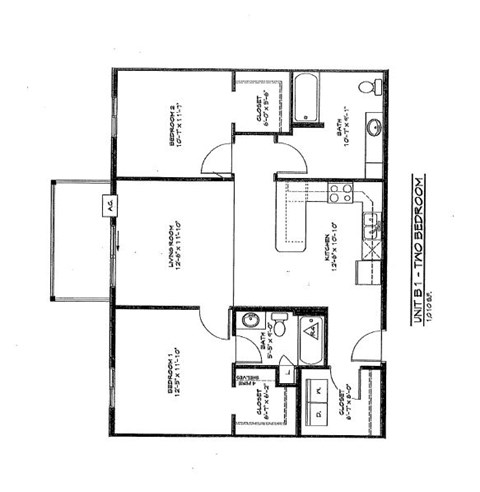 Floor plan for 2 beds, 2 baths, 1068 sqft