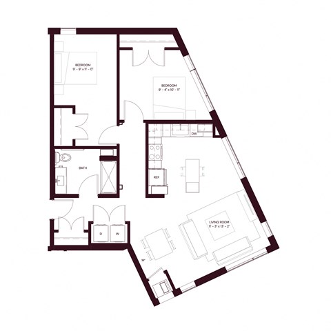 Floor plan for 2 beds, 1 bath