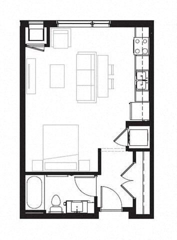 Floor plan for studio, 1 bath, 512 sqft