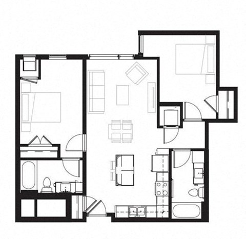 Floor plan for 2 beds, 2 baths, 925 sqft