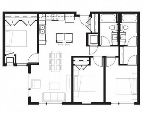 Floor plan for 3 beds, 2 baths, 1116 sqft