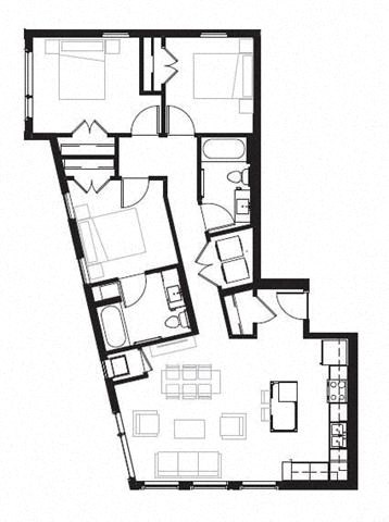 Floor plan for 3 beds, 2 baths