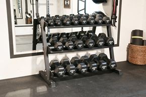 Grand Rapids apartment for rent - A rack of black dumbbells in a gym.