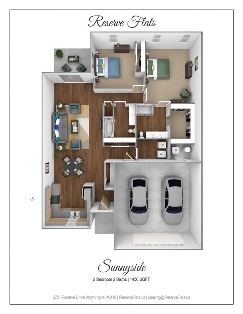 Floor plan for 2 beds, 2 baths, 1455 sqft