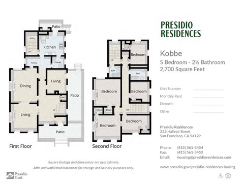 Floor plan for 5 beds, 2.5 baths, 2700 sqft