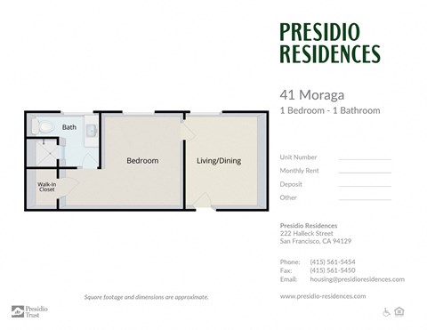 Floor plan for 1 bed, 1 bath, 295 sqft