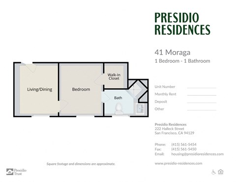 Floor plan for 1 bed, 1 bath, 295 sqft