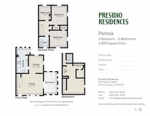 Floor plan for 3 beds, 2 baths, 1850 sqft