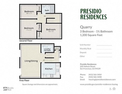 Floor plan for 3 beds, 1.5 baths, 1200 sqft