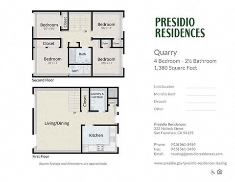Floor plan for 4 beds, 2.5 baths, 1380 sqft