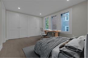 Brookline apartment for rent - a bedroom with a bed and a desk with a chair