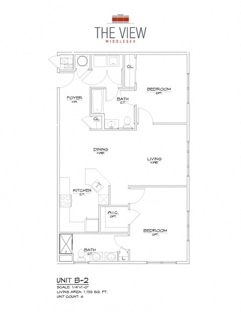 Floor plan for 2 beds, 2 baths, 1115 sqft