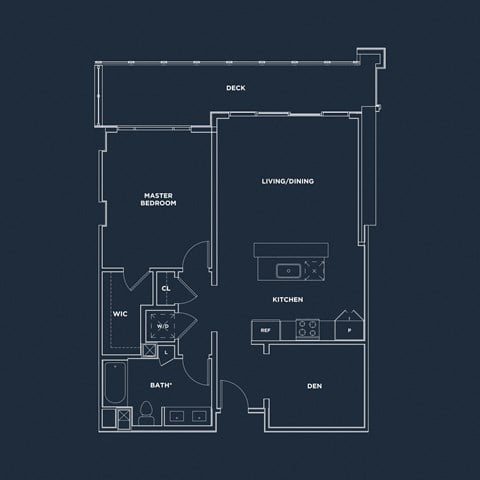 Floor plan for 1 bed, 1 bath, 1005 sqft