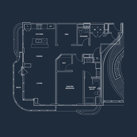 Floor plan for 1 bed, 1.5 baths, 1236 sqft