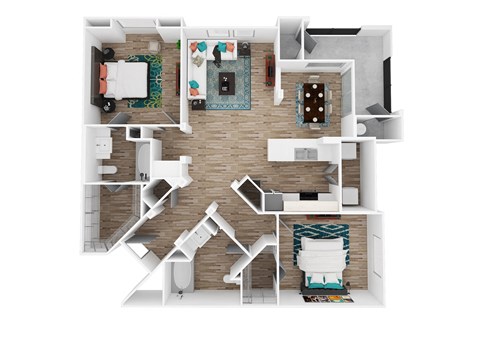 Floor plan for 2 beds, 2 baths, 1184 sqft
