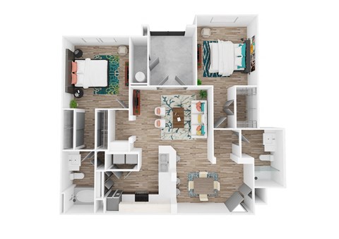 Floor plan for 2 beds, 2 baths, 1203 sqft