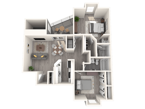 Floor plan for 2 beds, 2 baths, 1000 sqft