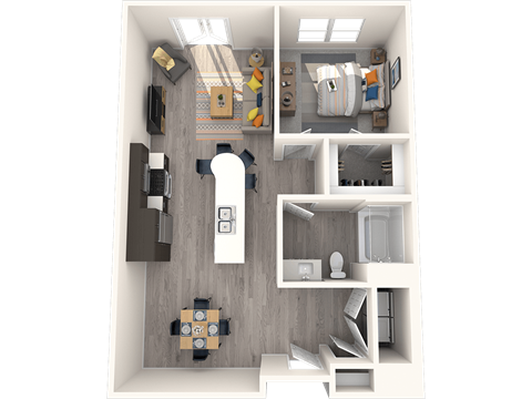 Floor plan for 1 bed, 1 bath, 826 sqft