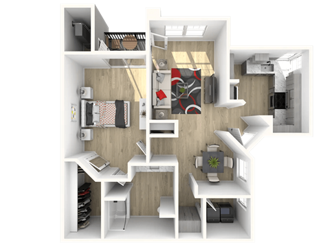 Floor plan for 1 bed, 1 bath, 924 sqft