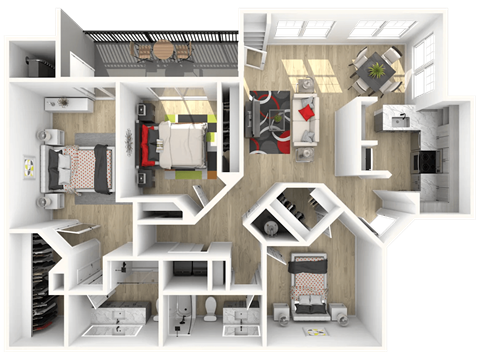 Floor plan for 3 beds, 2 baths, 1323 sqft