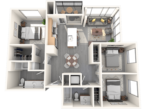 Floor plan for 3 beds, 2 baths, 1321 sqft
