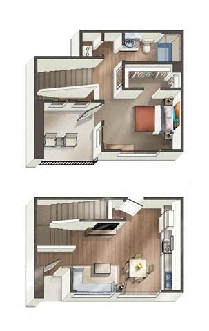 Floor plan for 1 bed, 1 bath, 921 sqft