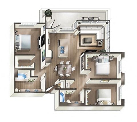Floor plan for 3 beds, 2 baths, 1321 sqft