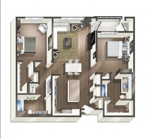 Floor plan for 2 beds, 2 baths, 1132 sqft