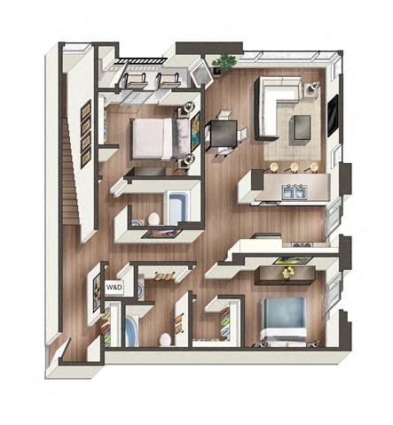 Floor plan for 2 beds, 2 baths, 1105 sqft