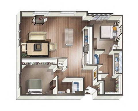 Floor plan for 2 beds, 2 baths, 1135 sqft