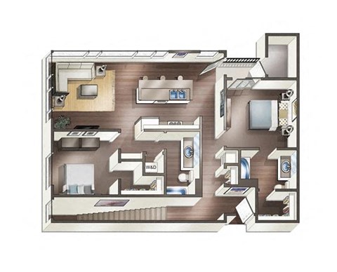 Floor plan for 2 beds, 2 baths, 1255 sqft