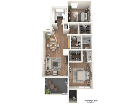 Floor plan for 2 beds, 2 baths, 1175 sqft