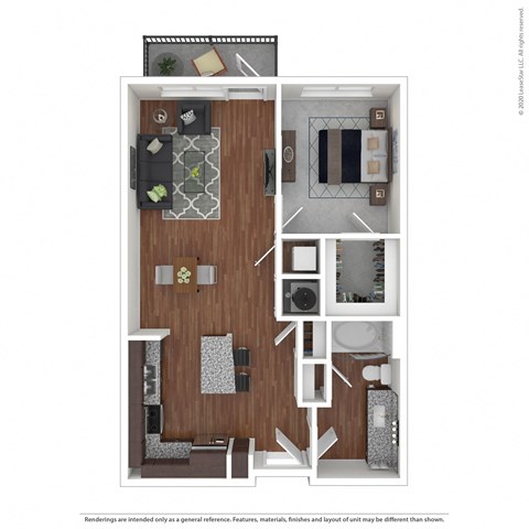 Floor plan for 1 bed, 1 bath, 751 sqft