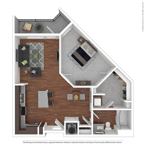 Floor plan for 1 bed, 1 bath, 770 sqft
