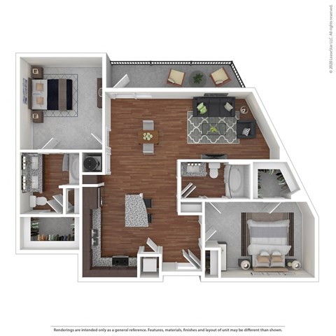 Floor plan for 2 beds, 2 baths, 1162 sqft