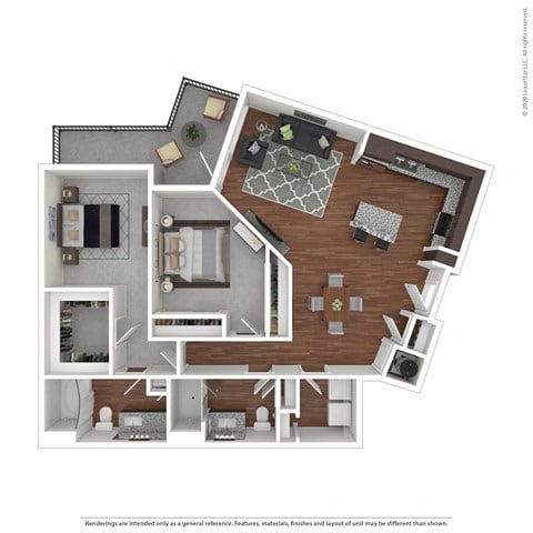 Floor plan for 2 beds, 2 baths, 1178 sqft