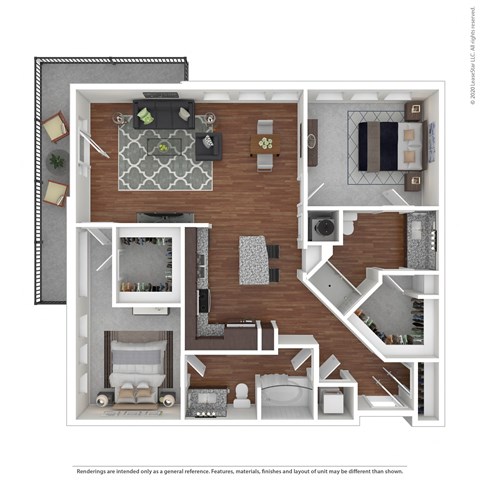Floor plan for 2 beds, 2 baths, 1179 sqft