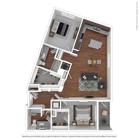 Floor plan for 2 beds, 2 baths, 1254 sqft