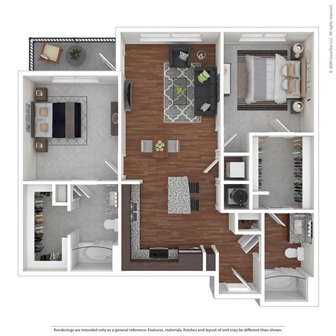 Floor plan for 2 beds, 2 baths, 1010 sqft