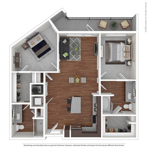 Floor plan for 2 beds, 2 baths, 1045 sqft