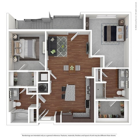 Floor plan for 2 beds, 2 baths, 1079 sqft