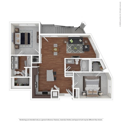 Floor plan for 2 beds, 2 baths, 1162 sqft
