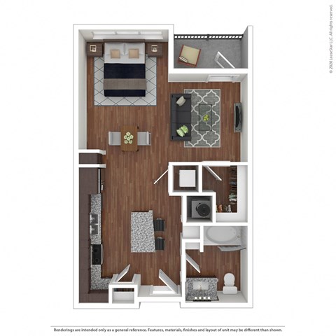 Floor plan for studio, 1 bath, 588 sqft