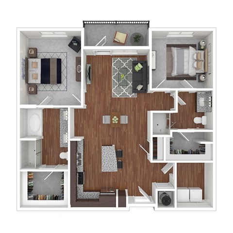 Floor plan for 2 beds, 2 baths, 1135 sqft
