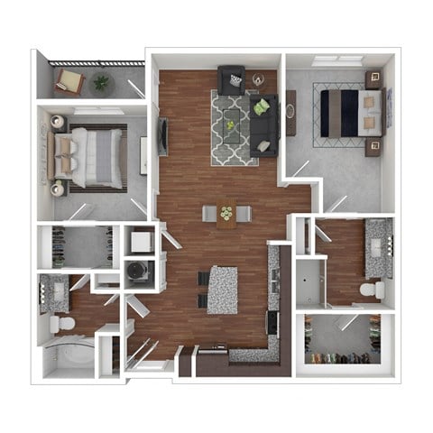Floor plan for 2 beds, 2 baths, 1138 sqft