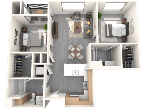 Floor plan for 2 beds, 2 baths, 979 sqft