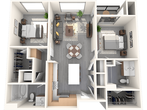 Floor plan for 2 beds, 2 baths, 1132 sqft