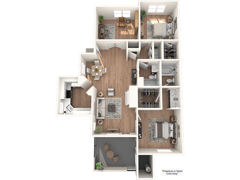 Floor plan for 2 beds, 2 baths, 1420 sqft